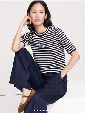Banana Republic Navy and White Striped Cashmere Sweater